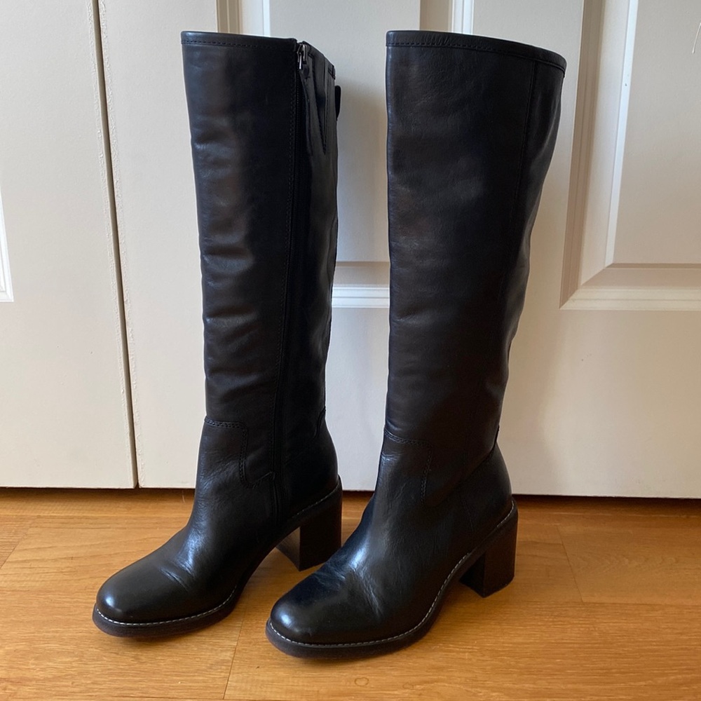 Franco Sarto Kemper Knee High Black Leather Boots, Size 7.5